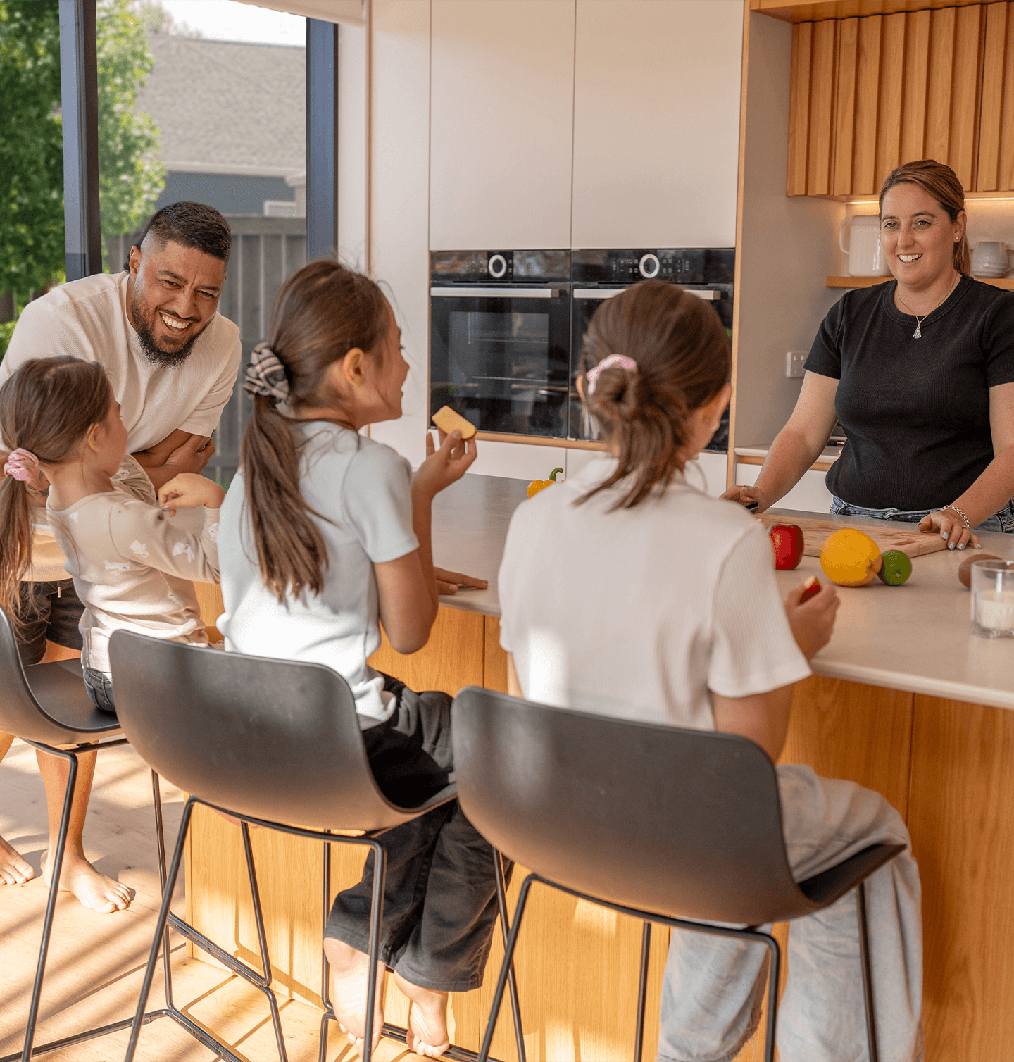 Family at a breakfast bar